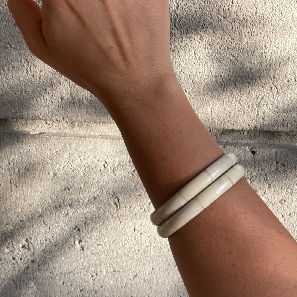 Natural White Shell Inlay Bracelets x 2 - Picture 7 of 7